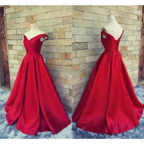 2020 Simple Dark Red Prom Dresses V Neck Off The Shoulder Ruched Satin Custom Made Backless Corset Evening Gowns Formal Dresses