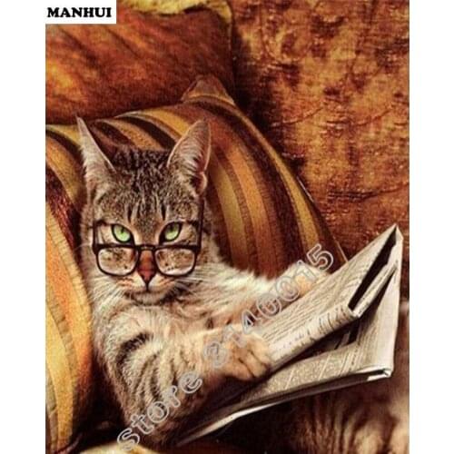 3D DIY Diamond Painting Cross Stitch Cat reading Crystal Needlework Diamond Embroidery Full Mosaic Decorative BFC166