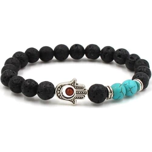 8mm vt4 Hand Eye silver ball black stone volcanic lava nature black stone turquoise Bracelet Reiki Chakra Fashion