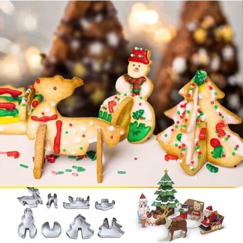 8 Pcs/Set 3D Christmas Scenario Cookie Cutter Set Biscuit Fondant Baking Mould Cake Decoration Stainless Steel Baking Mould