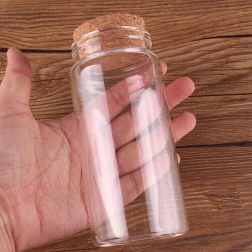 8pcs 57*120*43mm 220ml Transparent Glass Bottles with Cork Stopper Empty Spice Food Nuts Storage Bottles Jars Gift Crafts Vials