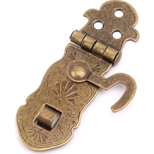 Bronze Tone Wooden Box Toggle Lock Vintage Metal Buckle Antique Hasp Latch