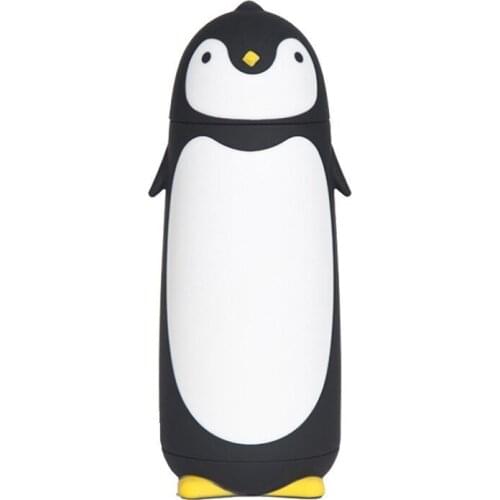 10.0oz Penguin Cartoon Water Bottle for Kids Glass Straight Drink Anti Falling Leak Proof Gift Cartoon Penguin Cup Black