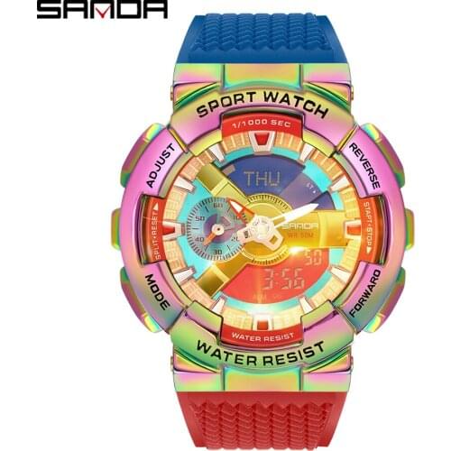 Sanda Men Quartz Watch Personality Raising Hand Lamp Fashion Trend Waterproof Dual Display Digital Luxury Electronic Wristwatch