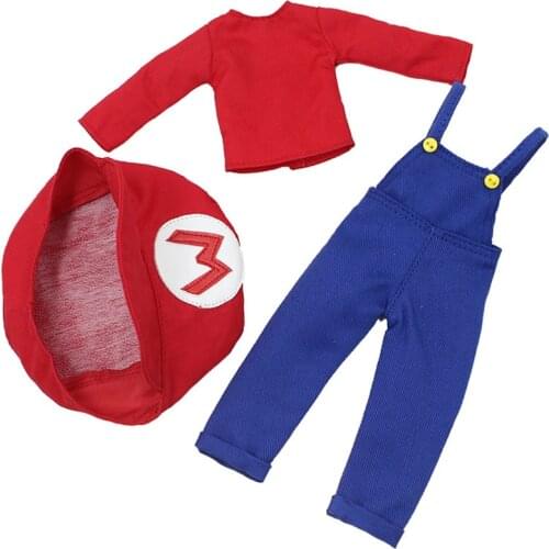 DBS Blyth icy 1/6 bjd super mario suit red hat blue umpsuits red shirt cute cos cosplay girl boy gift toy