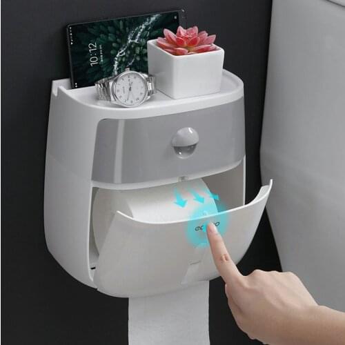 Bathroom Tissue Holder Double Layer Paper Shelf Wall Mounted Bathroom Waterproof Toilet Paper Organizer Roll Paper Storage Rack