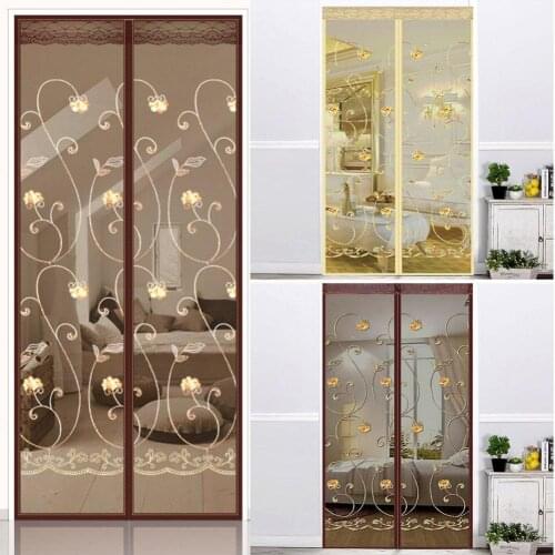 Chinese Style Hook Door Curtain Tulle Magnetic Auto Closure Curtain Flower Phoenix Embroidery Anti-Mosquito Voile Net Curtain