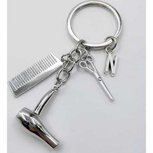 Glamour keychain hairdresser gift comb scissors hair dryer car interior accessories jewelry gift A-Z Letter Personality Keychain
