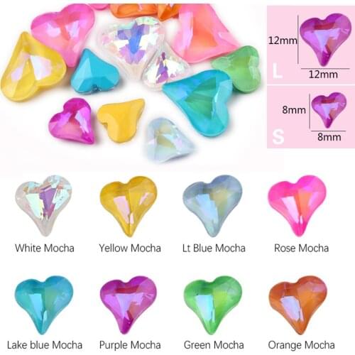 Hot Sale 30 Pcs Crooked Heart Nail Diamond Stone Strass Mocha Glass Rhinestones For 3D Nails Art Decorations Supplies Jewelry