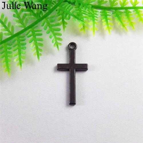 Julie Wang 20pcs Gun Black Alloy Rosary Cross crucifix Charm Necklace Pendants Earrings Findings Jewelry Making Accessory