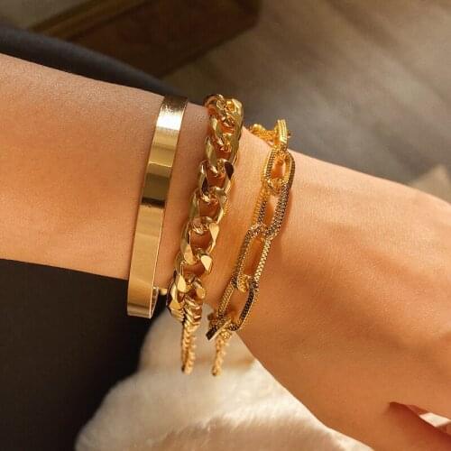 Find Me Punk Thick Chain Bracelet Set for Women Geometric Alloy Cuff Bracelet 2020 New Fashion Jewelry Accessories Wholesale