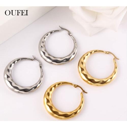 OUFEI Round Earrings For Women Stainless Steel Jewelry Woman Accessories Korean Earings Fashion Jewelry Gifts For Girls