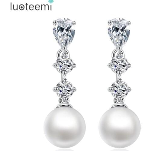 LUOTEEMI Silmple Design Stud Earrings AAA Cubic Zirconia with Imitation Pearl Brincos for Women Jewelry Girl Party Accessories