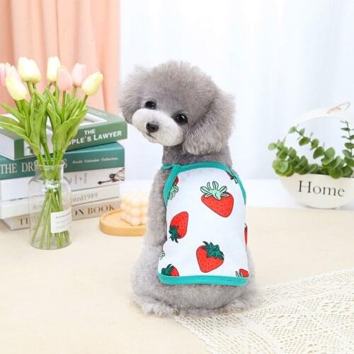Cute Strawberry Condole Belt Clothes Casual Pet White Pink Comfortable Clothing For Small Medium Sized Dogs Cat Chihuahua Teddy