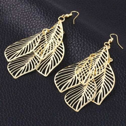 Fashion Personality Hollow Flower Gold Leaf Drop Earrings Jewelry Tassels Long Earrings For Women Large Earrings Wholesale