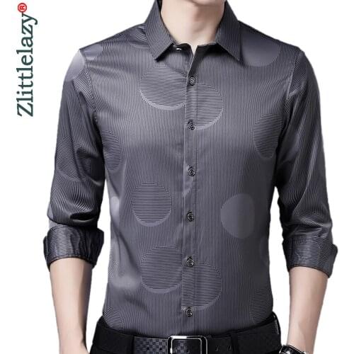 2020 new long sleeve men formal social shirt streetwear casual striped shirts dress mens slim regular fit clothes fashions 90874