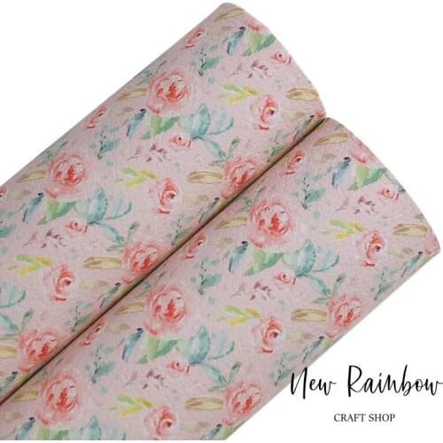 New Rainbow 30x22cm/A4 Maggie Roses Flower Pattern Litchi Faux Soft Leather Sheet for Earrings, DIY Bows, Crafts Backing Soft