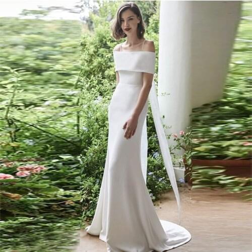 Verngo Mermaid Wedding Dresses Simple Spaghetti Strap Bride Dress Elegant Backless Wedding Gowns With Big Bow White Dress