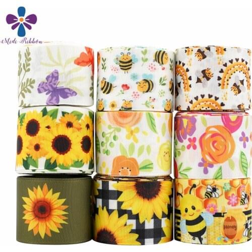 7/8"22mm.1"25mm,1-1/2"38mm Flower Elastic Band Sunflower Grosgrain Ribbon For Handmade Bow/Party Decoration 50 Yards