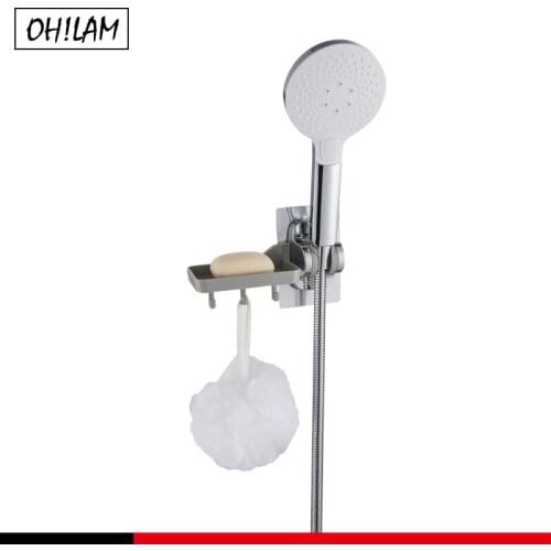 Self Adhesive Adjustable Shower Head Bracket Hand Shower Holder Shelf Storage Hooks Handheld Suction Up Shower Holder Bracket