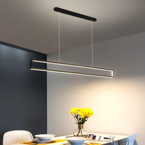 Modern Pendant Lights LED For Indoor Dining Living Room Kitchen Office Shop Bar Cafe Rectangle Long Strip Black Hanging Lamp