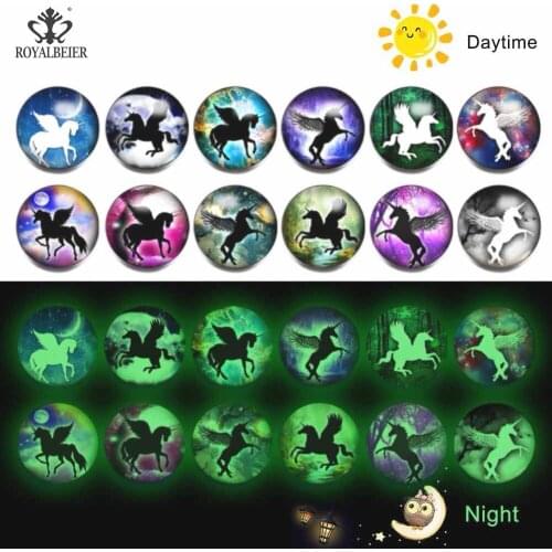 RoyalBeier 12 Constellations Snap Button Luminous Round Light Glass Beads Fit 18mm Snap Bracelet for Women Jewelry Accessories