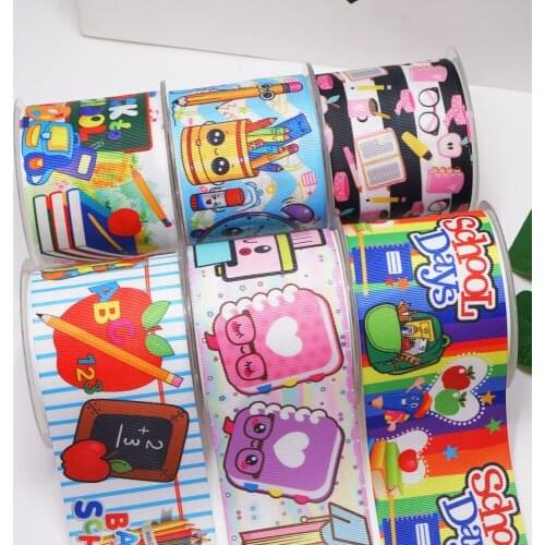 DIY Craft Supplies Cartoon Back To School Printed Grosgrain Satin Ribbon 50 Yards, Planar Resins 30 Pieces. 57543