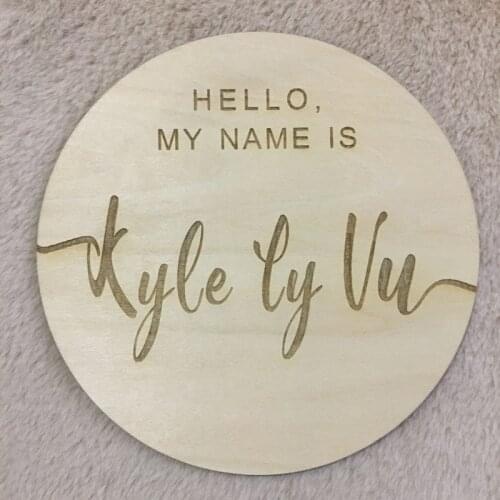 Hello My Name Is Laser Wood baby name plaque, custom birth Announcement sign, Nursery decoration, Photo Props, baby shower gift