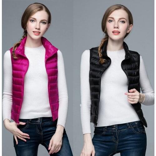 Women Ultra Light Down-vest Sleeveless Thin White Duck Down Jacket Solid Female Short Top Plus Size Portable 2021 Autumn Winter