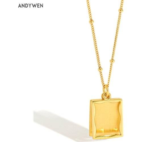 ANDYWEN 925 Sterling Silver Big Square Pendant Long Chain Necklace Rock Punk Jewelry 2020 Rock Punk Wedding Friendship Jewels