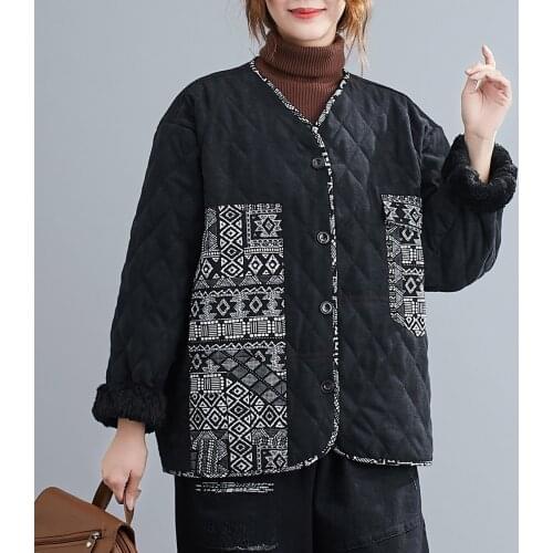 Winter Women Vintage Warm Coat Fuzzy Fleece Side Pockets Button Outwear Casual V-neck Long Sleeve Parka Jackets