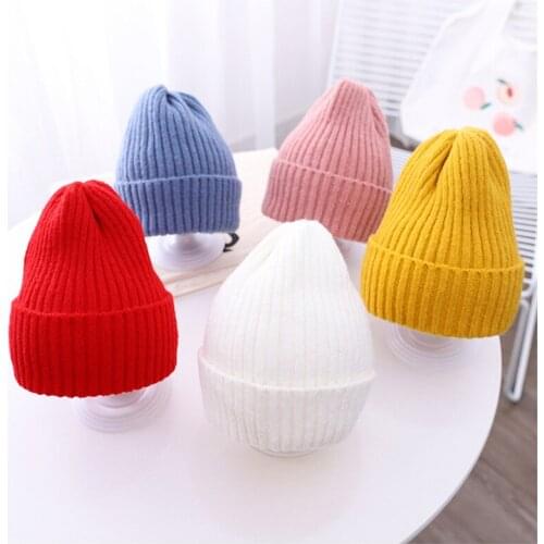 6 Months To 4 Years Baby Kids Winter Warm Ribbed Knitted Beanie Hat 2021 The New Sweet Solid Candy Color Toddlers Windproof Cap