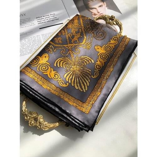 100% mulberry silk square scarf Floral Women female spring Korean Hijab Soft 110cm satin large Shawl square scarf 110cm
