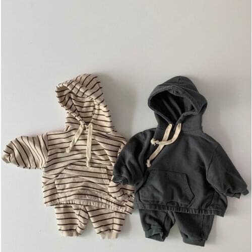2020 Autumn New Korean Cotton Hoodie Suit Loose Striped Casual Pants Two-Piece Set