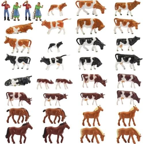 36pcs 1:87 Miniature Well Painted Model Horses Cows Model Figures Farm Scenery Landscape Layout Animals AN8707