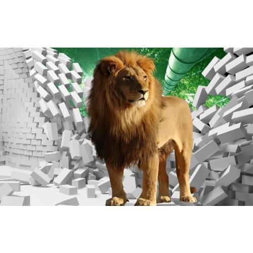 3D Curtain Living Room Hotel Door Window Shading Brick Wall Lion Curtain Finished Drapes Window Blackout Curtains