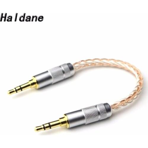 Free shipping Haldane 10cm 8Croes Copper Silver Mixed 3.5mm Male to 3.5mm Male Stereo Audio Hifi Audio Cable AUX Adapte Cable