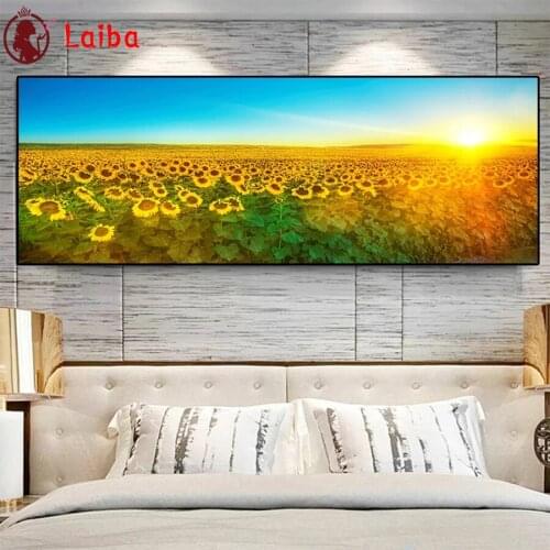 DIY round square diamond embroiderynatural scenery. Sunset, sunflower pattern cross stitch kits 5d diamond painting rhinestone