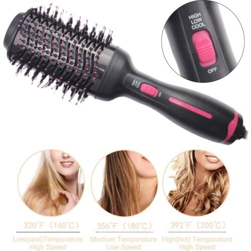 Hair Dryer Blowout Brush, Professional One-Step Blow Dryer and Hot Air Brush, 3-in-1 Styler, Straightener and Curler, Pink