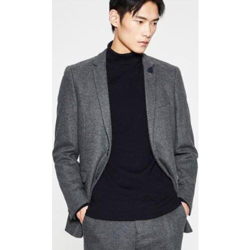 2018 Tailor Smoking Grey Tweed Men Suit Slim Fit 2 Piece Wedding Suits Groom Prom Tuxedo Costumes Formal Blazer Terno Masculino