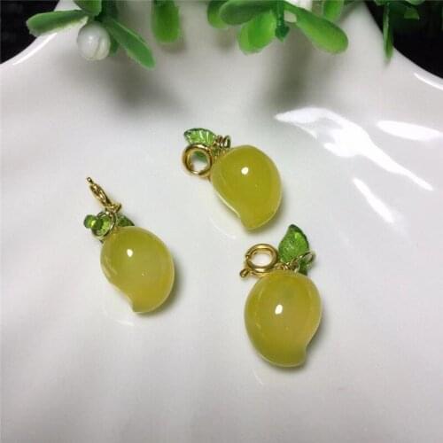 Crystal Yellow Agate Mango Pendant with Metal Cap Accessories Jewelry Findings for Diy Earring Necklace Making