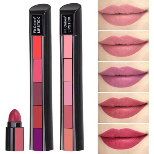 5 In 1 Matte Lipstick Waterproof Combination Nude Lip Gloss Long Lasting Velvet Sexy Red Lip Stick Nonstick Cup Makeup Cosmetic