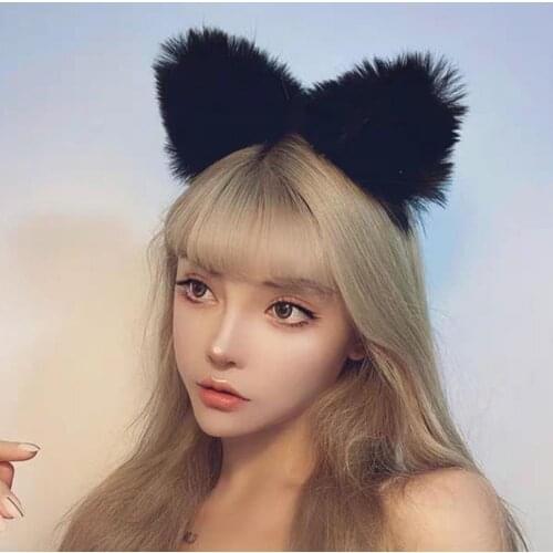Trendy Lovely Headband Cats Ear Long Plush Cute Anime Cosplay Hair Clasp Headband Party Costume Hair Accessories for Daily Wear