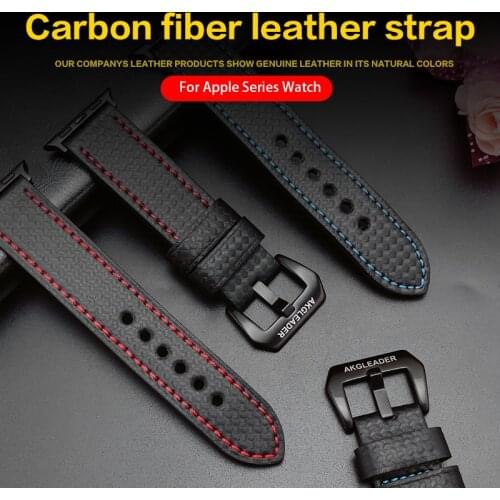 Fashion Luxury Leather carbon fiber Strap for Apple Watch Series 6 5 4 3 2 SE buckle Watchband for iWatch 38 42 40 44 MM Band
