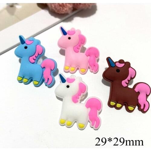20Pcs/lots 29MM Soft Rubber Unicorn Flat Back Resin Accessories for Jewelry Making DIY Phone Shell Crafts Ornament