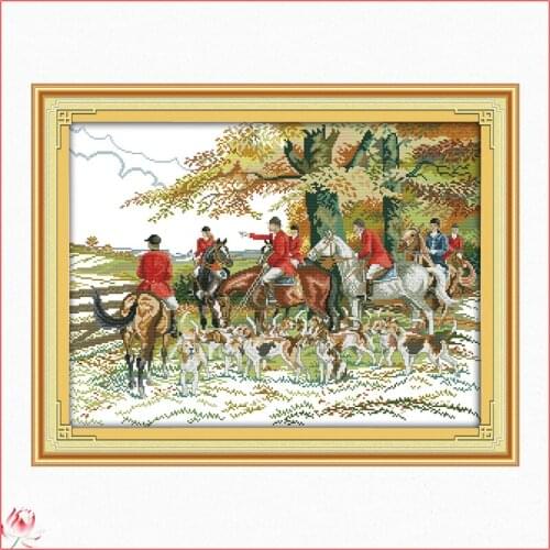 Wild Hunting Landscape Map Cross Stitch Kits 11ct 14ct Counted Printing Patterns Canvas Embroidery Kit DIY Needlework Home Deco