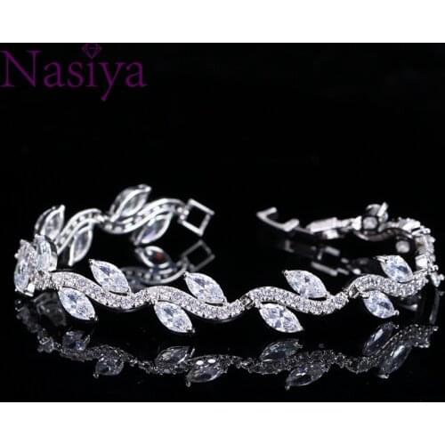 NASIYA Bracelets & Bangles New Designer Bracelet Fashion Leaf Shaped AAA Cubic Zircon Bangles Jewelry for Women