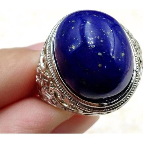 Genuine Natural Royal Blue Lapis Lazuli Ring 17x14mm Adjustable Oval 925 Sterling Silver Lapis Lazuli Bead Ring AAAAA