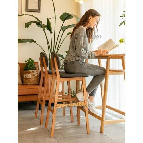 Nordic Solid Wood Bar Chair Back Bar Chair Modern Simple Bar Chair Bar Bench High Stool Household High Chair