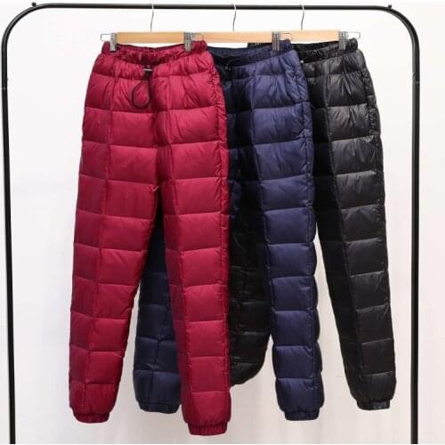 Autumn Winter Elastic High Waist Trousers Women Warm Thicken White Duck Down Pants Female Long Pencil Pants Plus Size 5XL AB2080